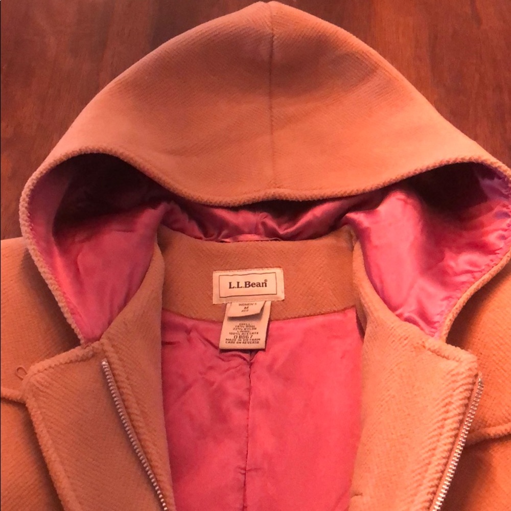 LL Bean Pea coat. Tan with blush interior.